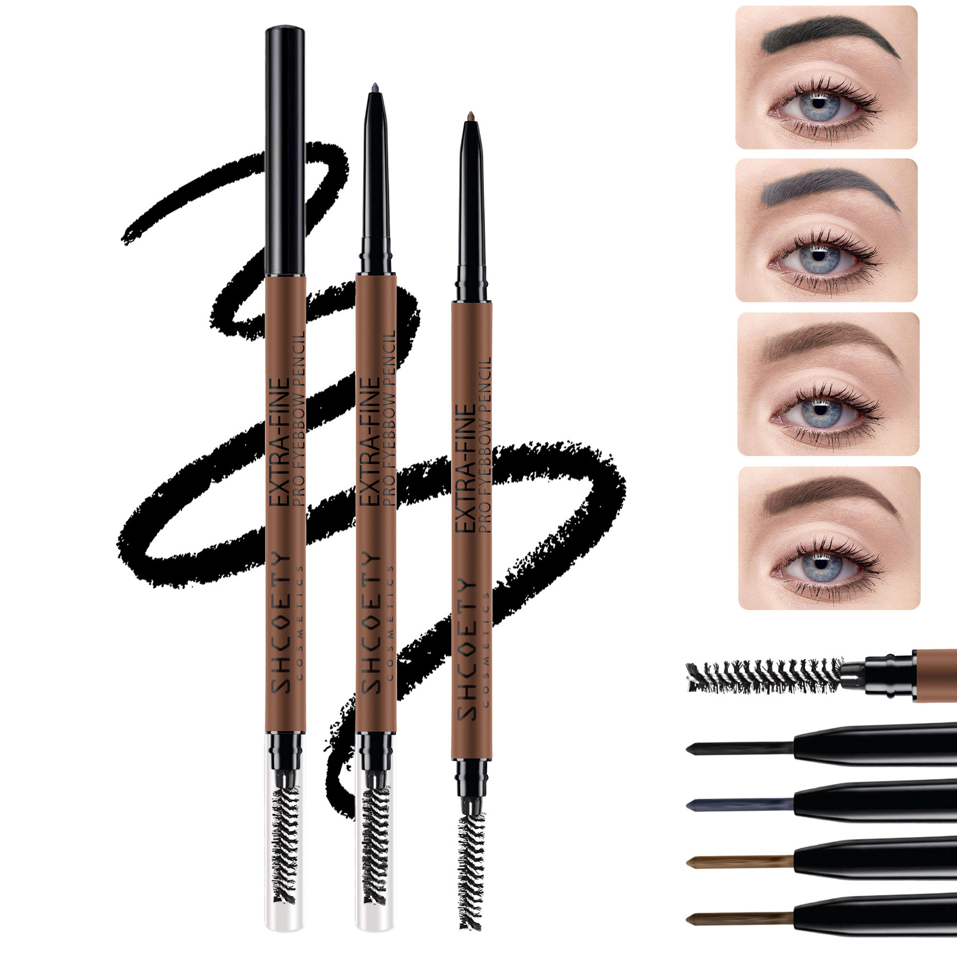 SHCOETY dual-head ultra-fine Eyebrow Pencil 4-color natural, long-lasting, waterproof, sweat-proof, non-smudge ultra-fine core cross-border makeup full figure
