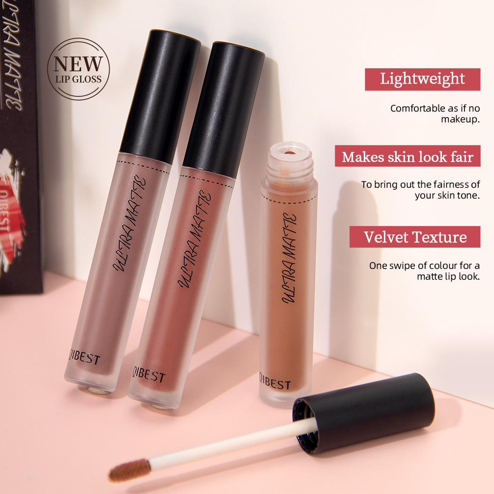 QIBEST matte lip gloss does not stick to cups, does not fade, is a long-lasting liquid that moisturizes lipstick and is easy to apply. It is a lip gloss makeup Specification drawing