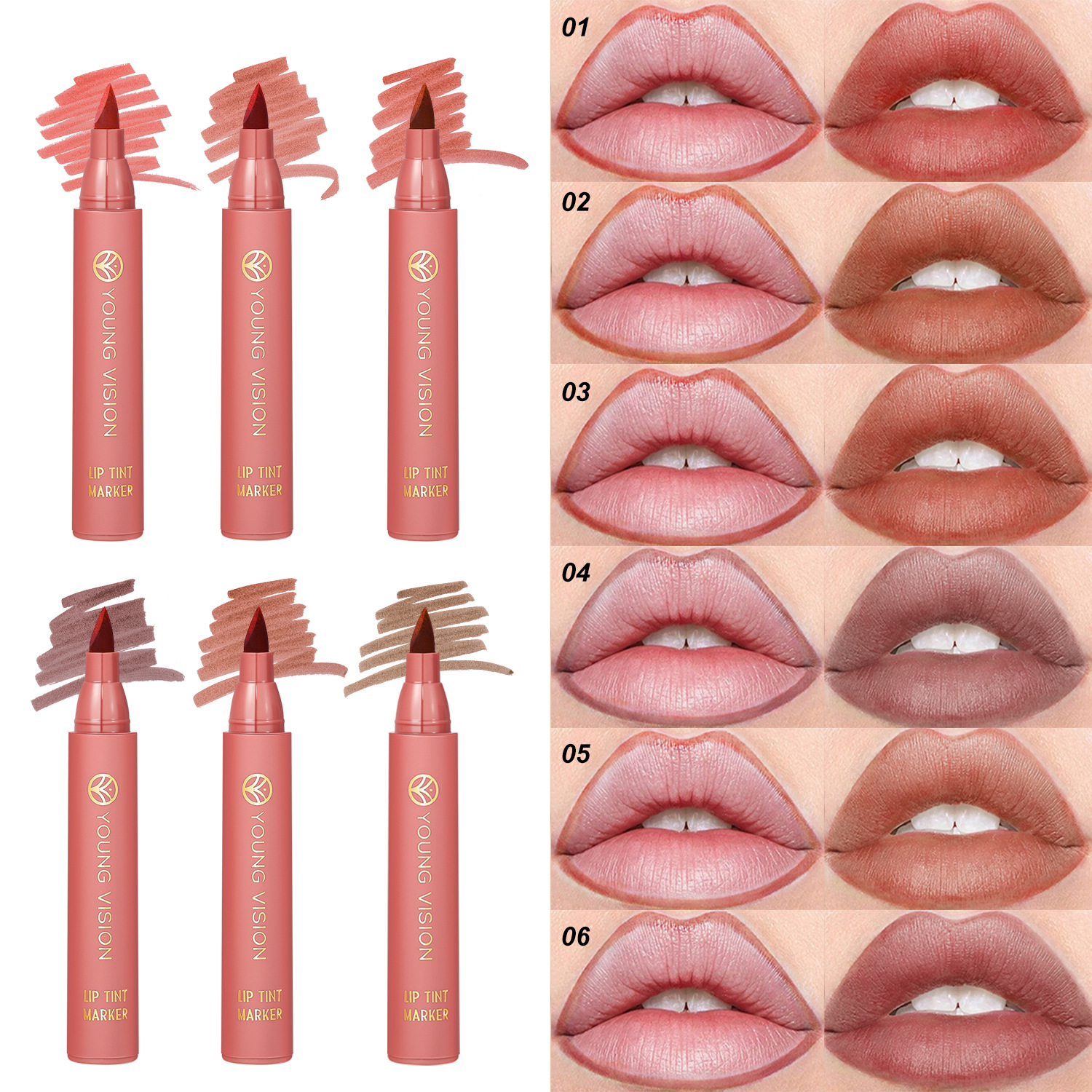 YOUNG VISION lip dye pen available in 6 colors: lipstick, water, lip liner pen, matte finish, not easy to stick to the cup, lip dye details Picture
