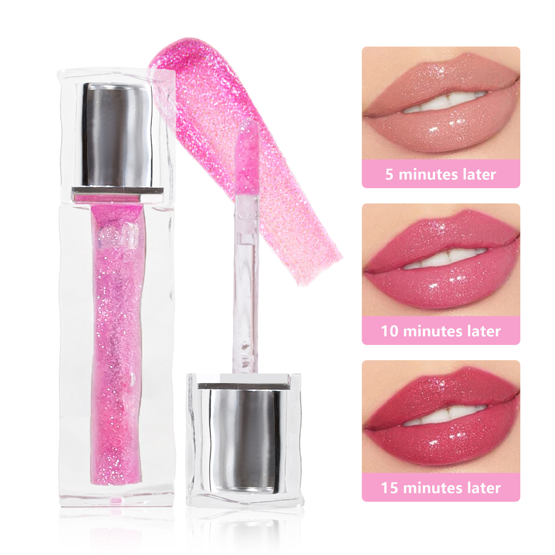 SHCOETY Thermochromic Lip Oil lightens and smooths fine lines on the lips, moisturizes and hydrates, prevents dryness and cracking, and changes color across borders full figure