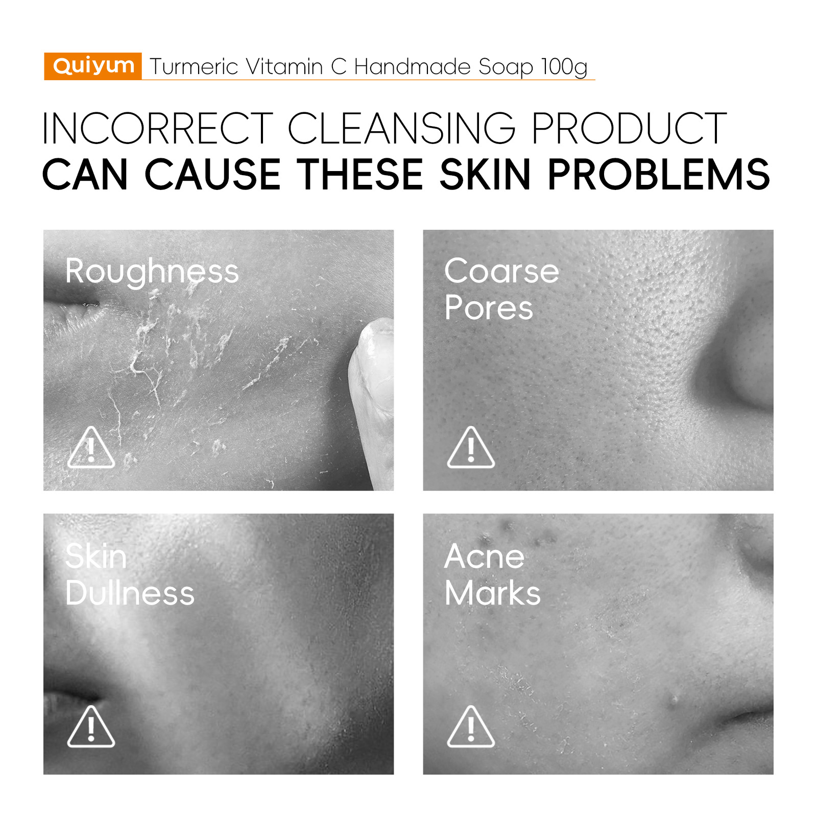 QUIYUM's new cross-border product, turmeric Vitamin c essential Oil Soap Facial Soap 100g, is suitable for cleansing and moisturizing the face and body Specification drawing
