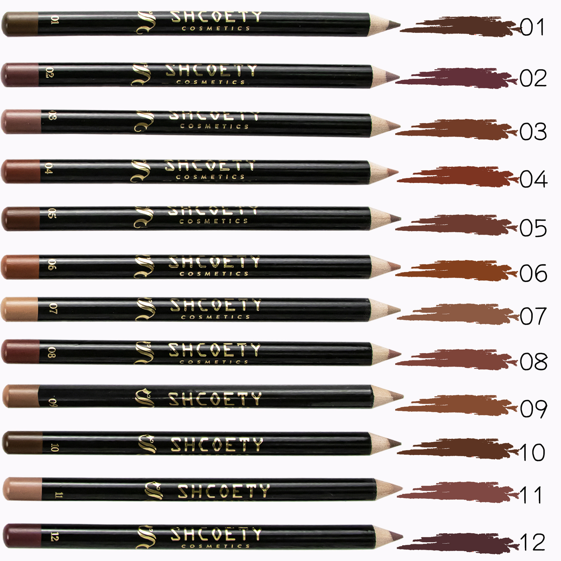 SHCOETY Cross-border 12-color matte Lip liner Pen Set Nude Lipstick Long-lasting and non-fading Outlining Lip liner makeup Specification drawing