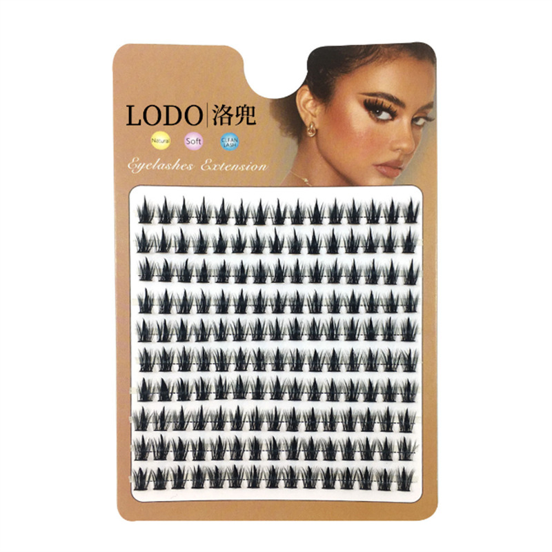 LODO pointed-top wheat ear false eyelashes, European and American hybrid segmented fine black stem thick single tuft Lodo eyelashes Item Picture