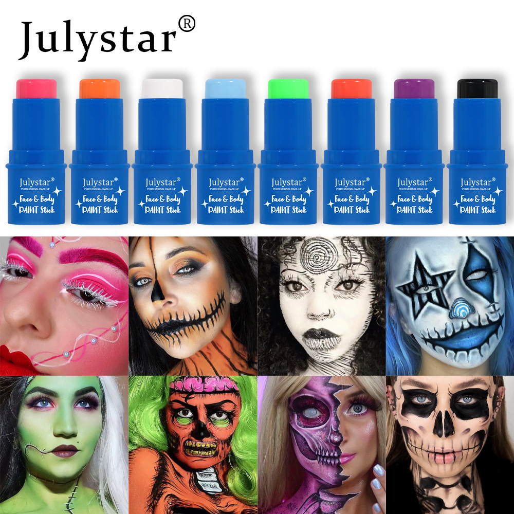 Julystar Halloween Body Painting Cream Face Water-Soluble Fluorescent Face Stage Painting Stick details Picture