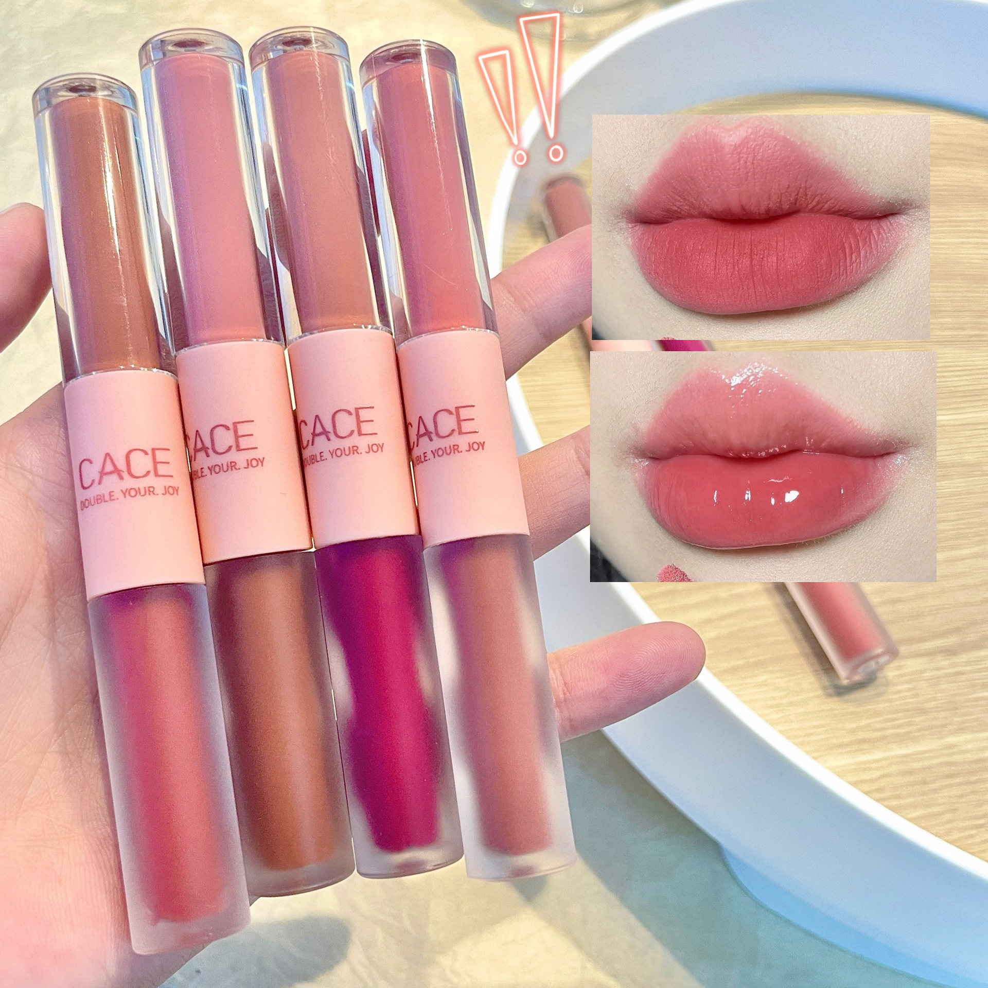 CACE Fun Double-head Lip Gloss 6 colors to choose from, popular makeup affordable student lipstick matte Hot promotion, factory wholesale full figure