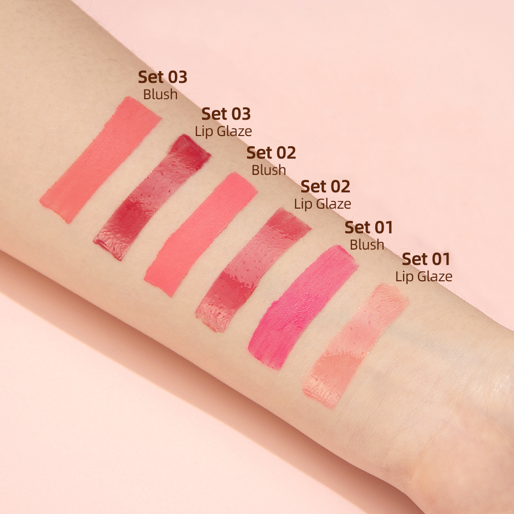 QIBEST Mirror Lip Gloss Non-stick Cup, non-fading Moisturizing Lip Gloss, Long-lasting Moisture retention, Easy to color Liquid Blush set details Picture