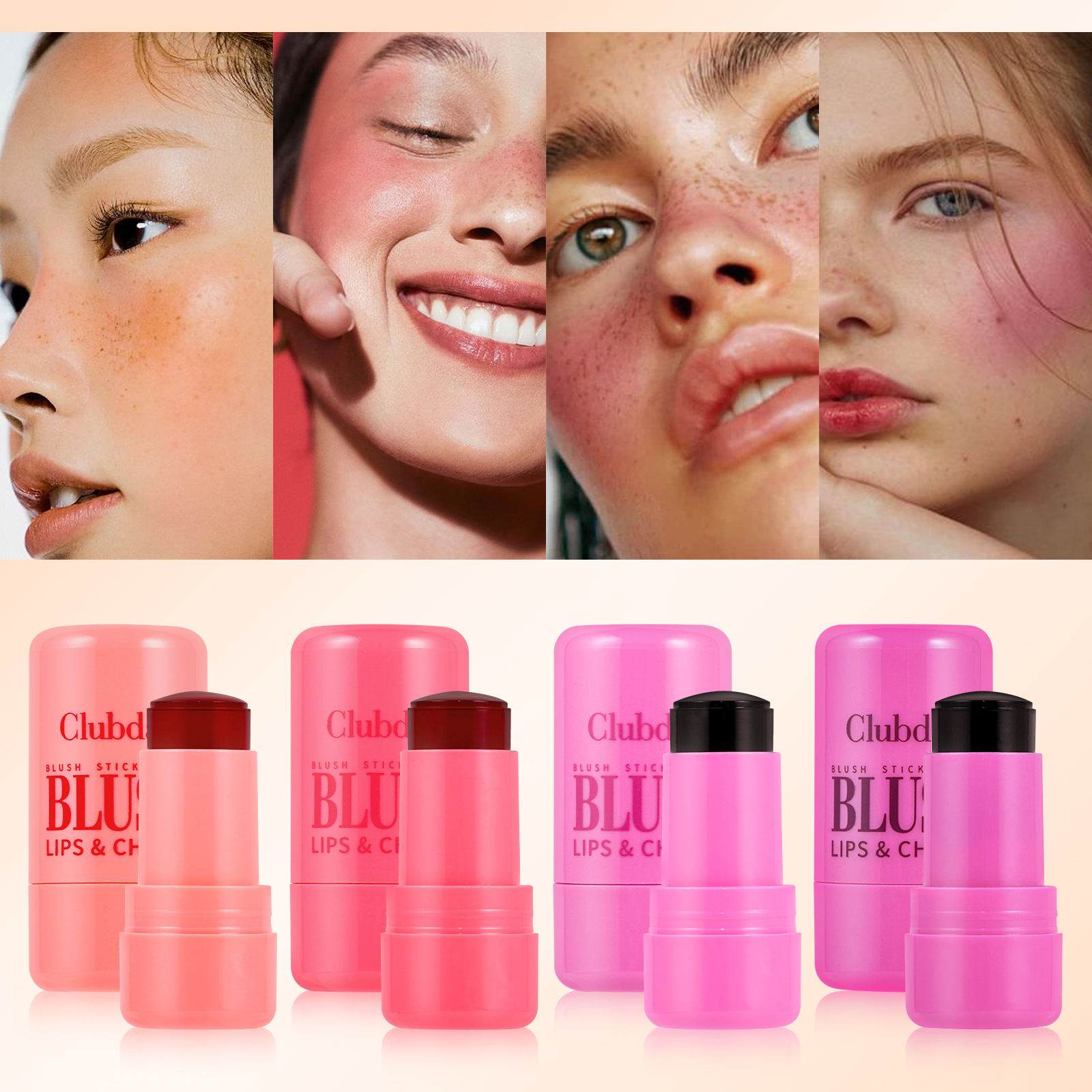 Clubday Multi-color Jelly Blush, Q-bouncy fruit-flavored blush stick, Lip dye stick, dual-purpose natural contouring lip gloss stick full figure