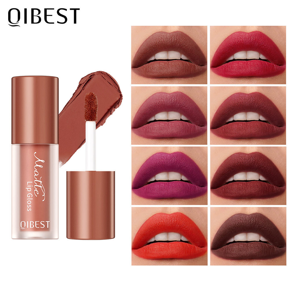 QIBEST Cross-border matte Lipstick, non-stick cup lip gloss, waterproof and non-fading velvet natural lip gloss full figure