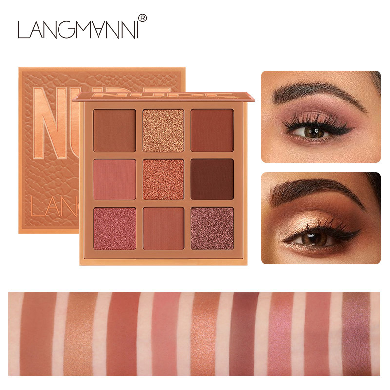 Langmanni Nine-grid Eyeshadow Palette, pearl and matte eyeshadow Cross-border makeup full figure
