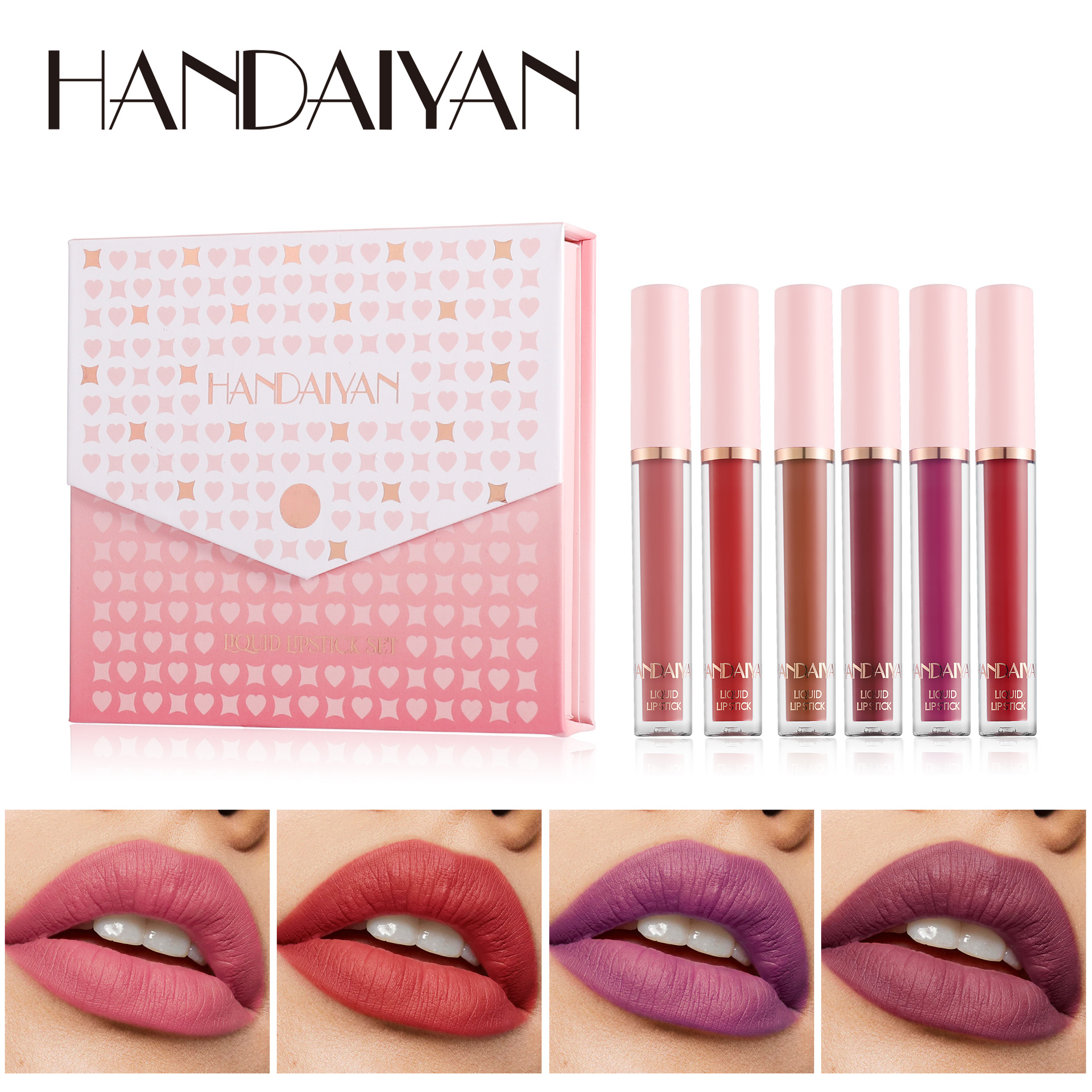 Cross-border 6-color lip gloss set: Long-lasting waterproof, non-stick to cups and non-fading handaiyan Matte red Lip Gloss set full figure