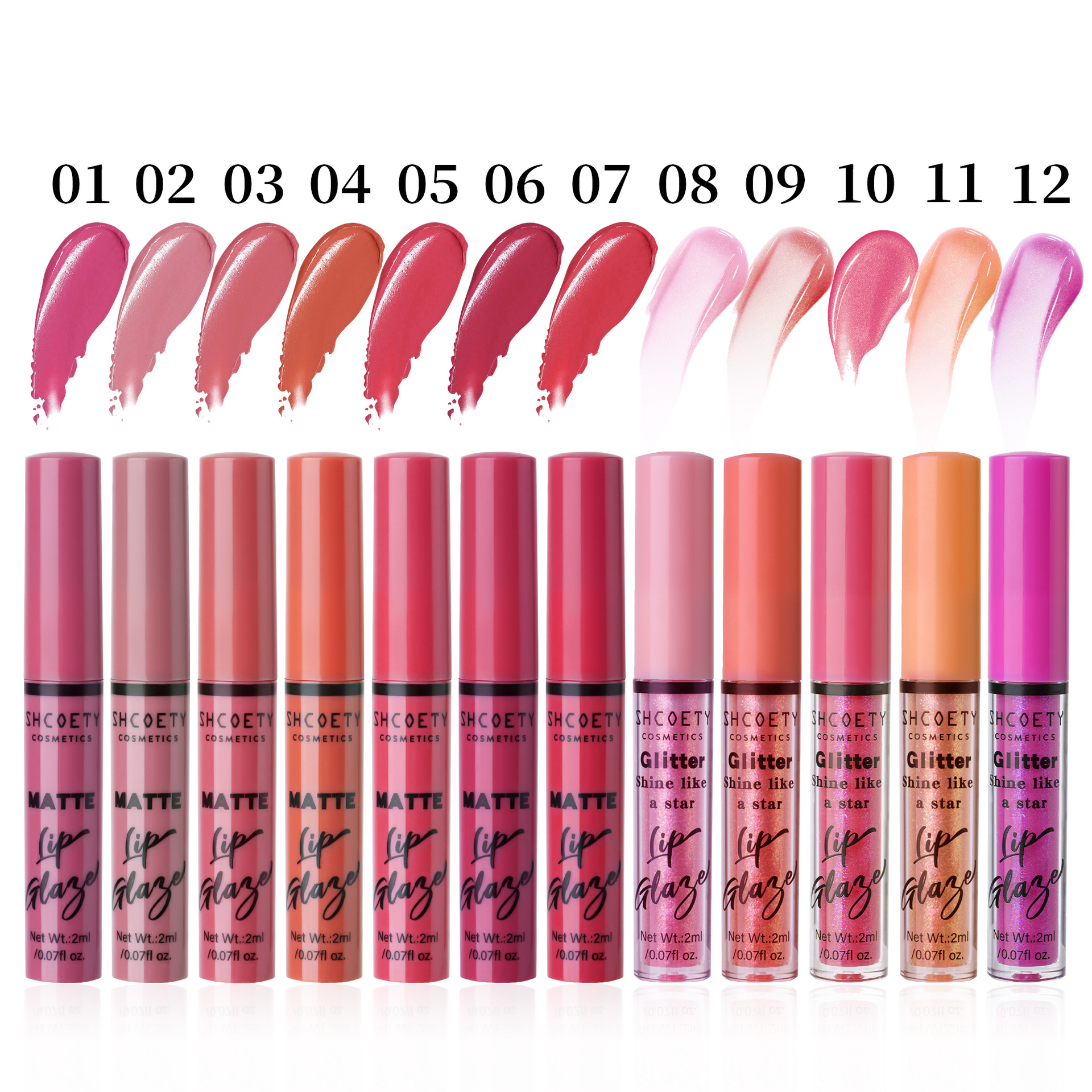 SHCOETY Cross-border matte Fine Sparkling Lip Gloss Long-lasting non-stick cup non-fading European and American nude lipstick lip gloss wholesale Item Picture