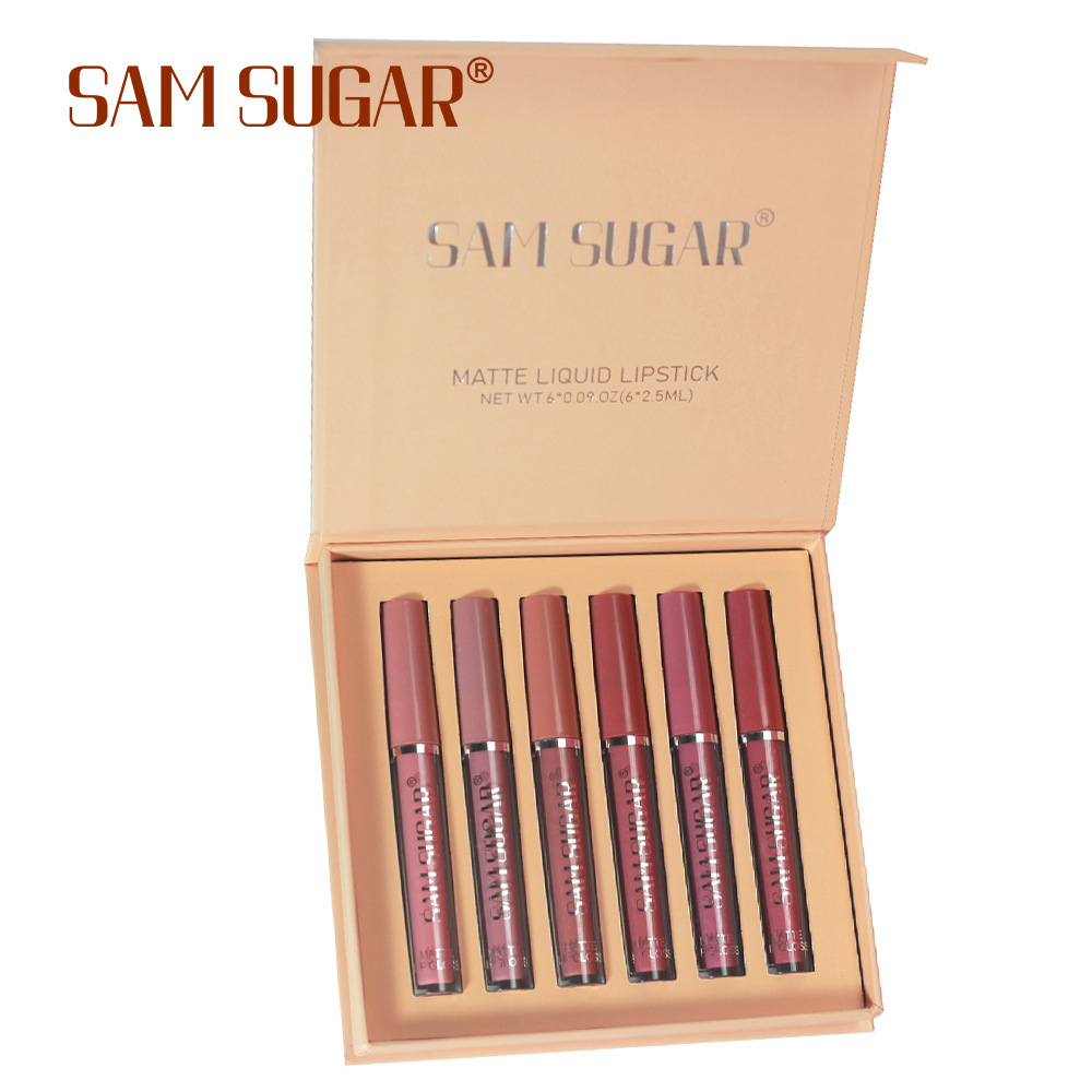 SAM SUGAR Matte matte 6-Lip Gloss Beauty Set: Lips won't stick to cup rim Red Item Picture