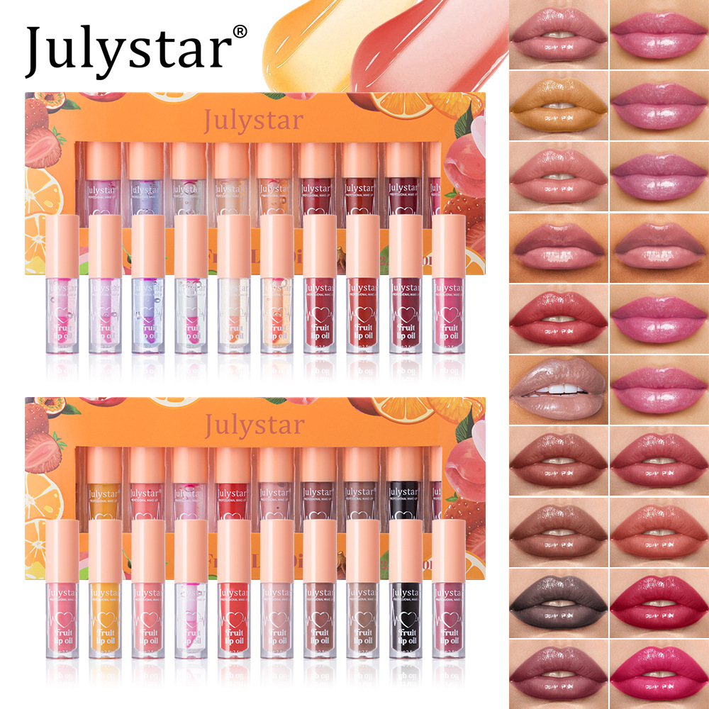 Julystar Fruit-Flavored Mirror Lip Gloss Moisturizing and Hydrating Ten-Color Set Water Gloss Lip Gloss Lipstick Wholesale full figure