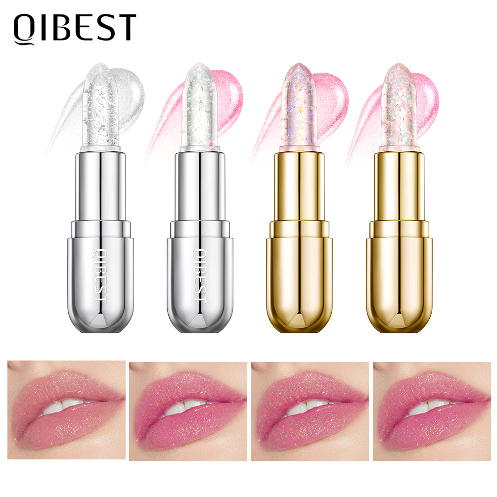 QIBEST Sparkling Jelly Thermochroma Lipstick Hydrates and moisturizes, reduces lip lines, prevents dryness and cracking, and does not stick to cups or change color full figure