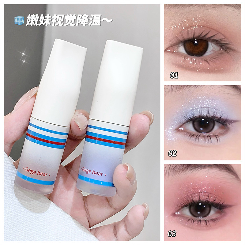 Gege bear Gogo Little Bear Liquid Eyeshadow with pearlescent fine shimmering, a drop of tearful sleeping silkworm brightening, high gloss, waterproof for women Application Scenario