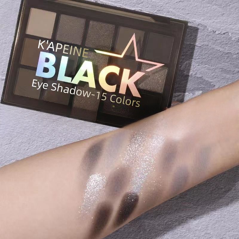 Capel 15-color Dark Night Spirit eyeshadow is easy to apply. It features a pearlescent and matte finish, a cos gray-black dark color, and a European and American smoky eye makeup style Specification drawing