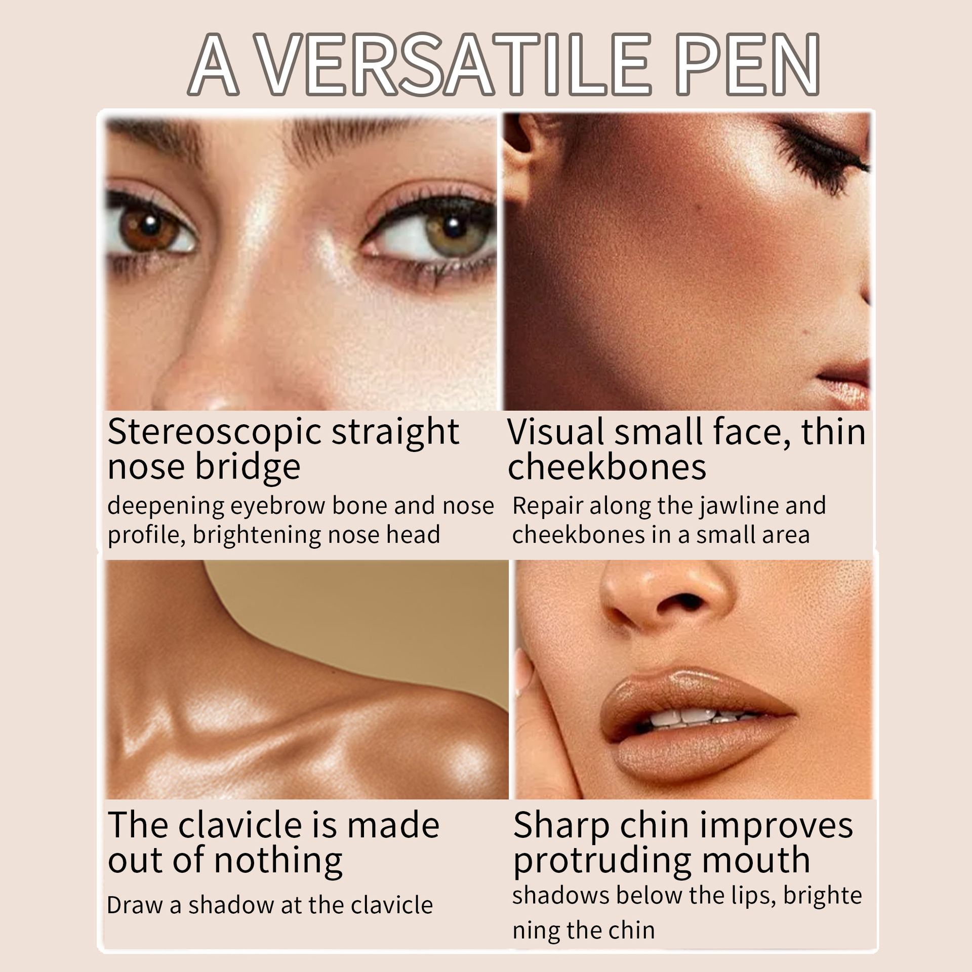 SHCOETY Double-head Contouring Stick, High-gloss stick set, matte three-dimensional Contouring, Nose shadow brightening, Sleeping Pen, Cross-border Specification drawing