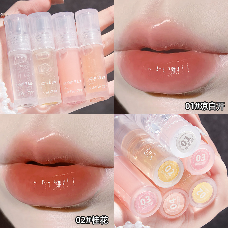MINSHZEE Mingxi Zhi Lip Gloss moisturizes, hydrates and hydrates. Glass lips, pouty lips, lipstick, layered lip oil, cross-border Application Scenario