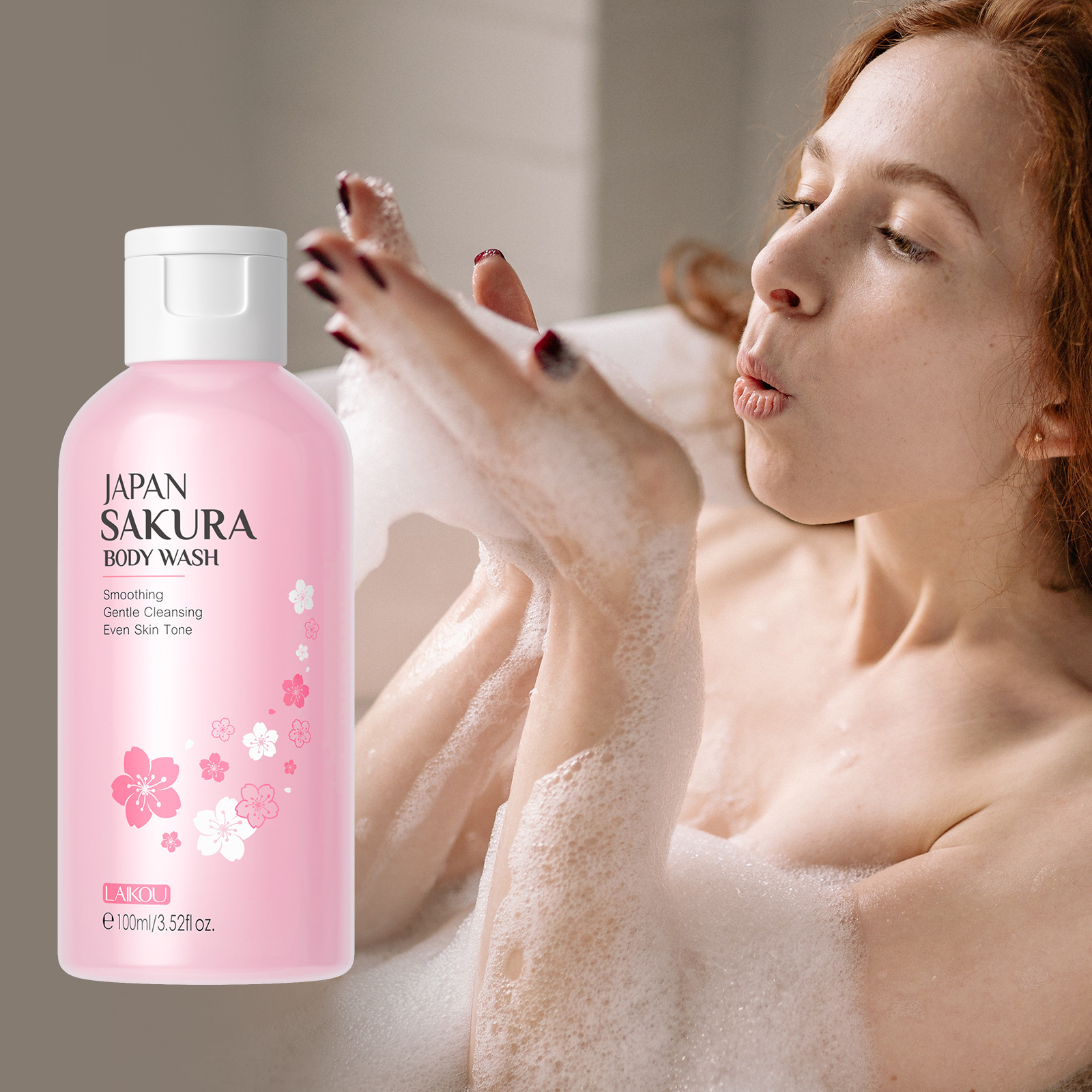 LAIKOU Cherry Blossom Bath 3-piece Set, Moisturizing, Hydrating and Nourishing Lotion, Cross-border English supply details Picture