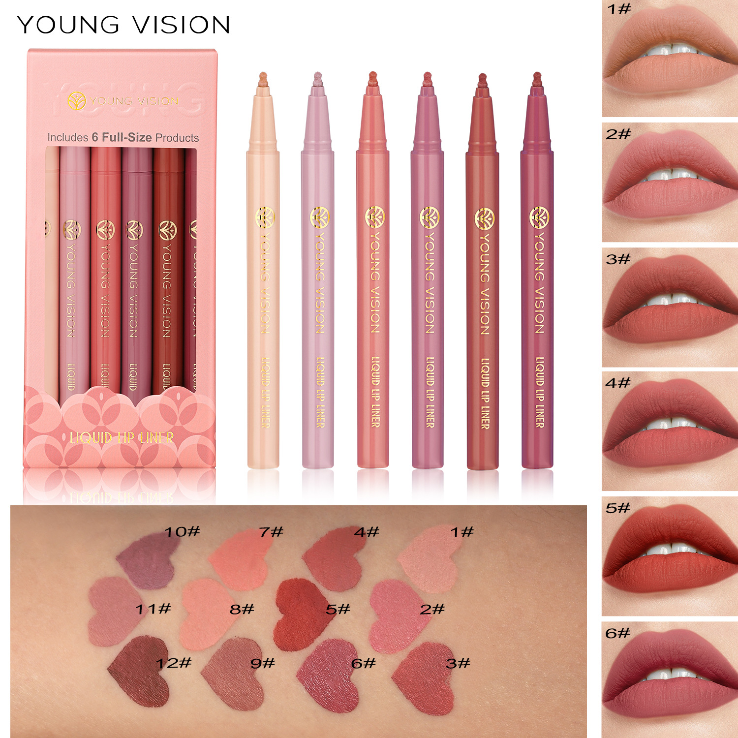 YOUNG VISION Matte 6-color liquid Lip Liner Pen Set Sponge Gourd Head Matte Nude Lipstick Pen details Picture