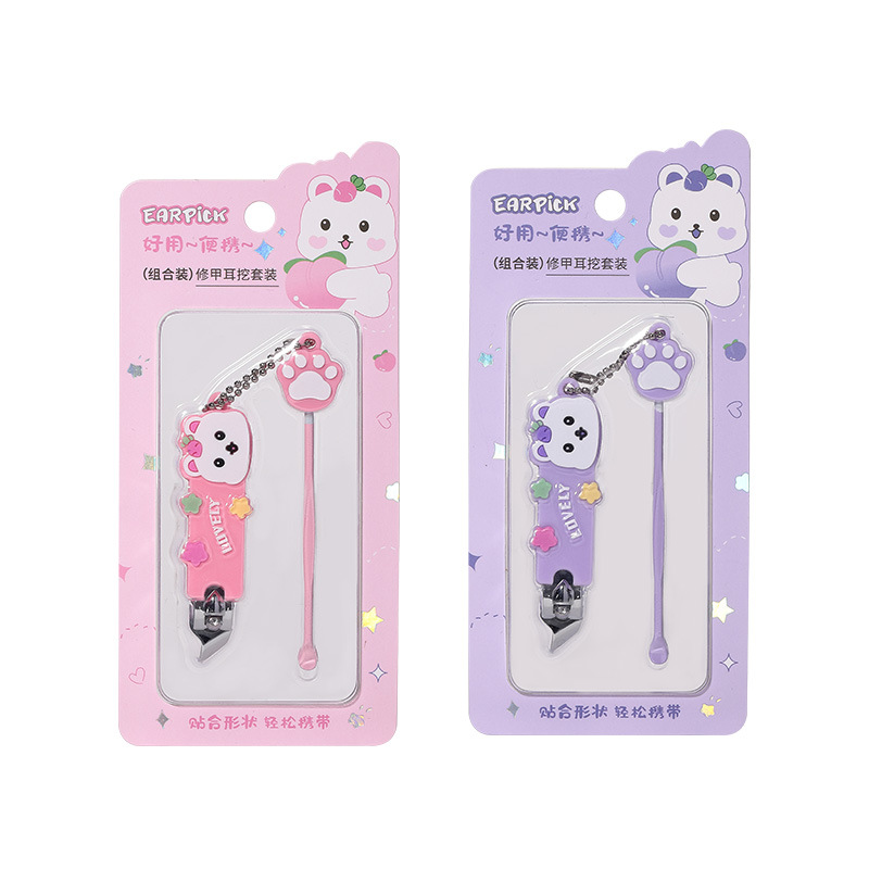 LMLTOP Cartoon nail clippers and ear picks Set, Cat claw ear spoons, slanted nail clippers and manicure tools SY564 Item Picture