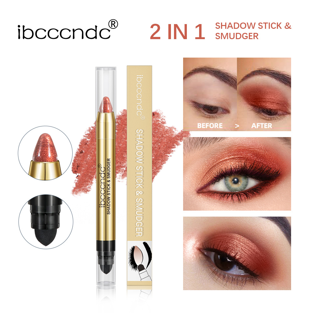 ibcccndc pearlescent eyeshadow stick with brush head, high-gloss earth Eyeshadow pen, double-headed eyeshadow stick details Picture