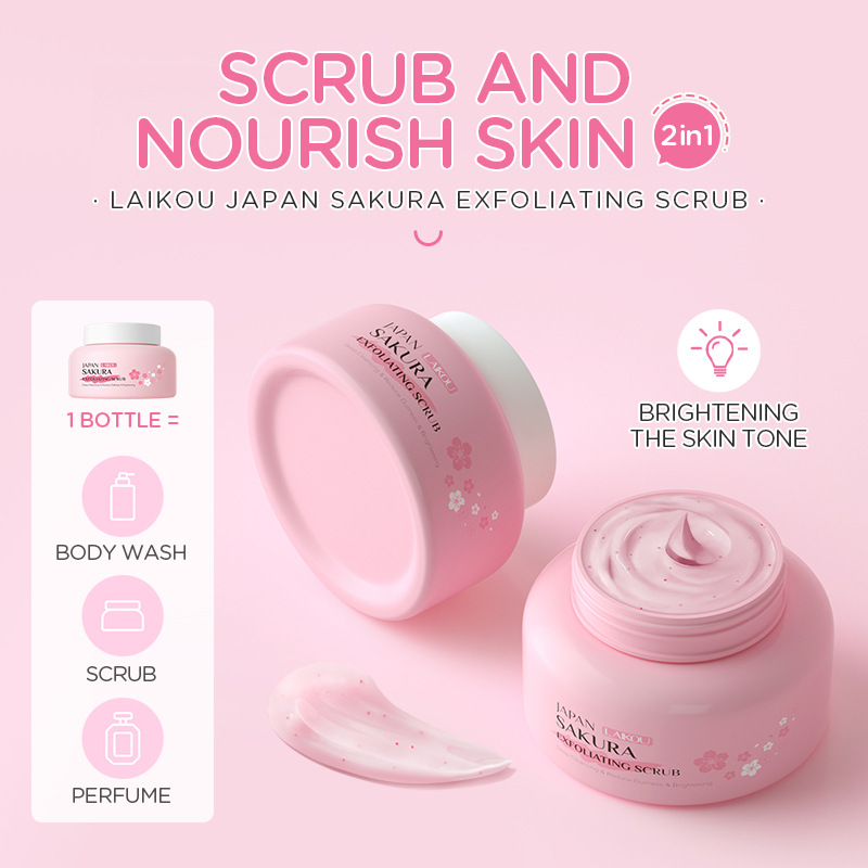 Wholesale of cross-border Laicome Japanese Cherry Blossom Scrub 100g Body Exfoliating, Hydrating and Moisturizing Cream Application Scenario