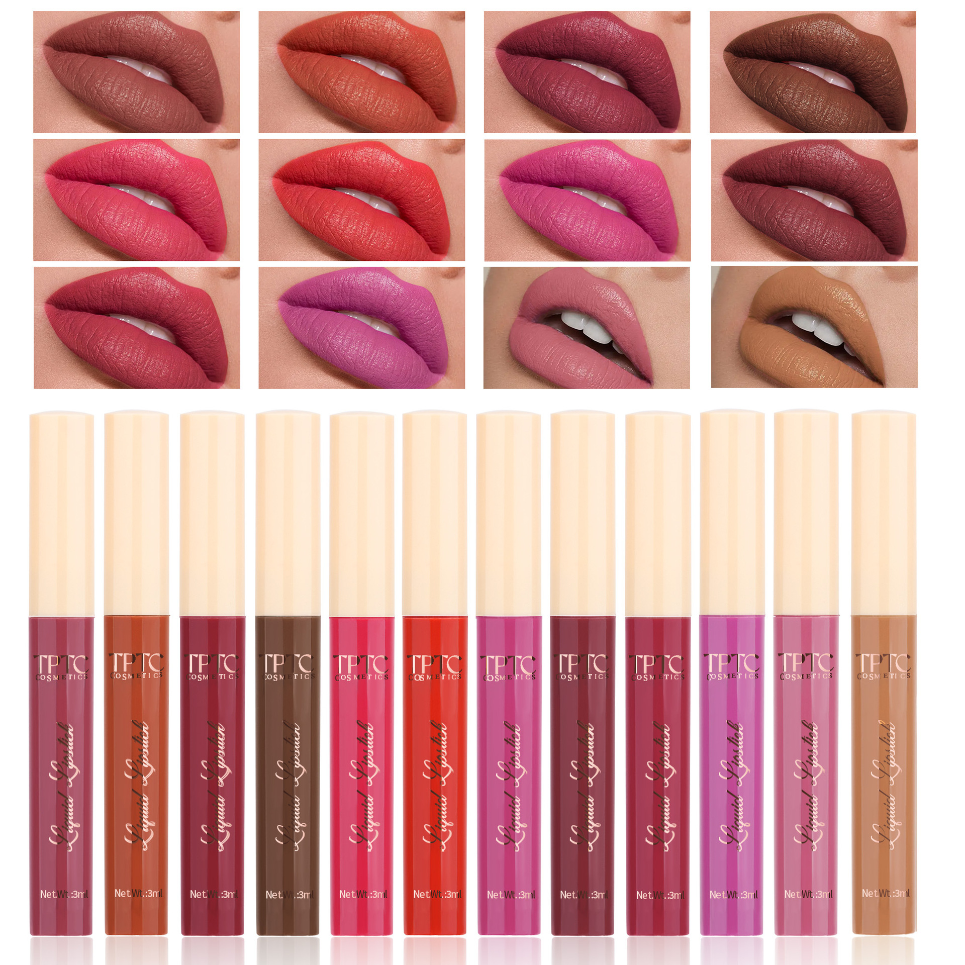 TPTC 12-color matte blush lip gloss, long-lasting non-stick cup, non-fading velvet lipstick lip gloss, cross-border makeup details Picture