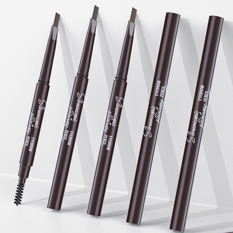 The three-dimensional multi-effect rotating eyebrow pencil is not prone to smudge and does not come off for a long time. It is a makeup pen with a double-ended triangle and a single-ended eyebrow pencil details Picture