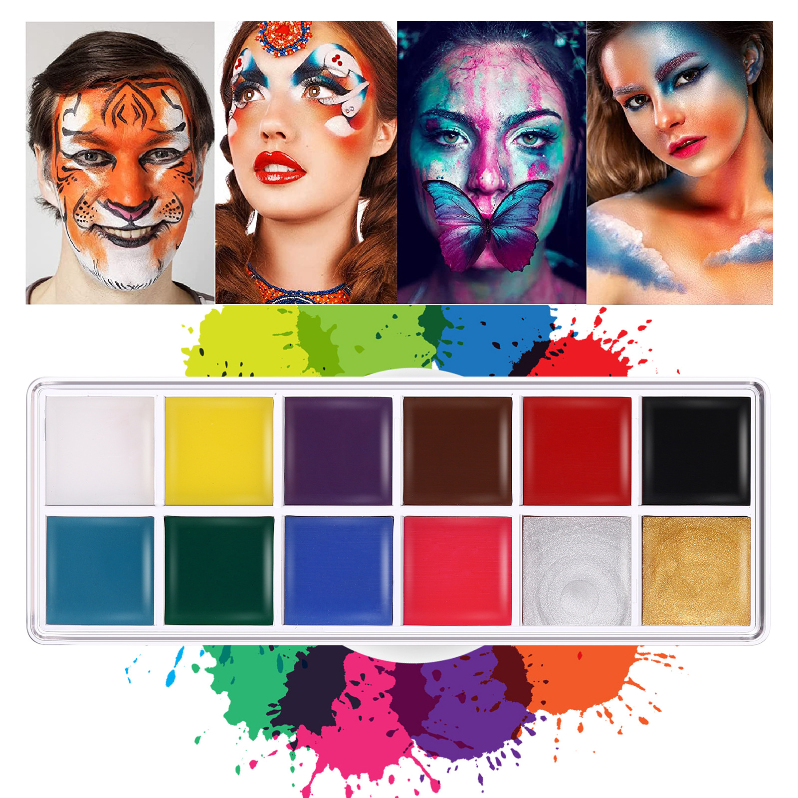 Langmanni 12-color oil-based facial makeup palette Body painting paint Saturation High DIY Face Color cream Specification drawing