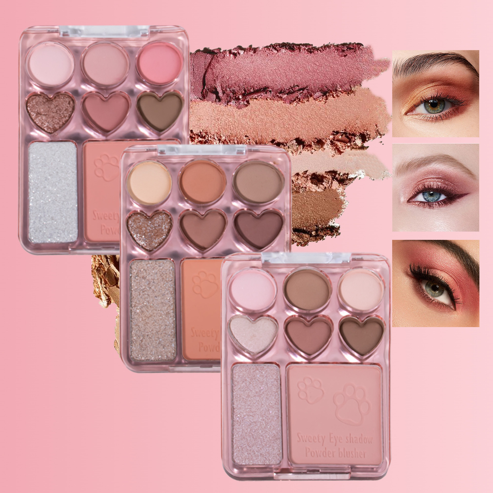 Shcoety8-color heart-shaped Eyeshadow palette, blush, highlight, one-piece natural three-dimensional, waterproof, long-lasting, fine and sparkling eyeshadow cross-border Item Picture