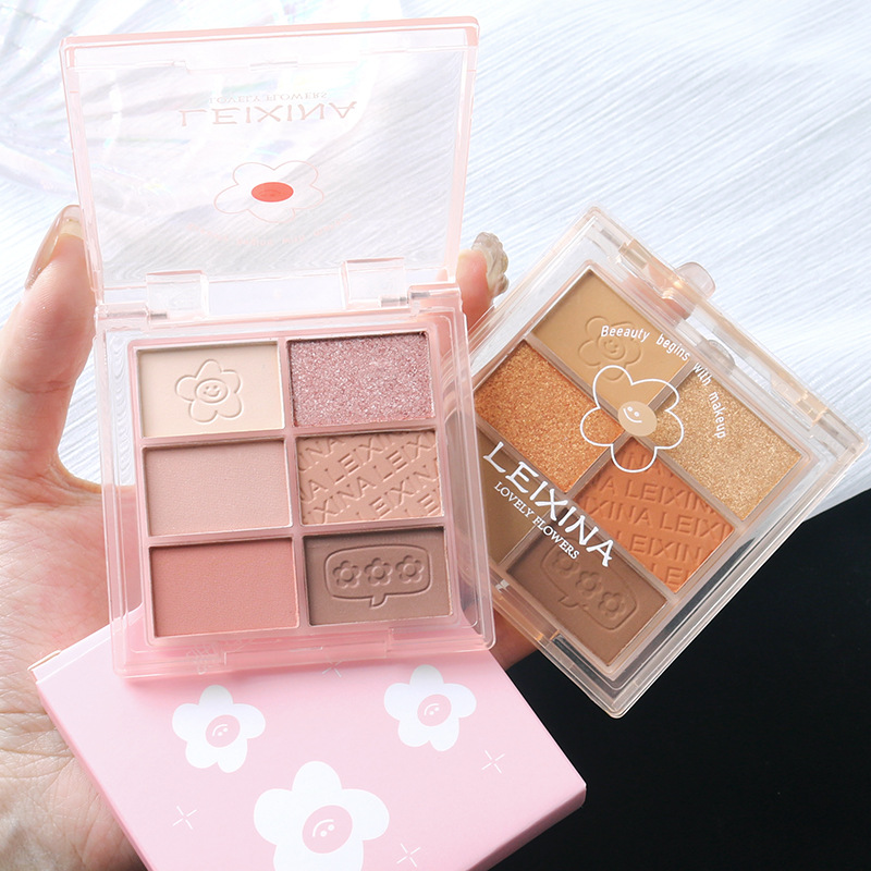 Six-color eyeshadow palette, multi-purpose, earth tones, fine glitter, matte, sugar color, soft light. Affordable makeup for students and beginners full figure