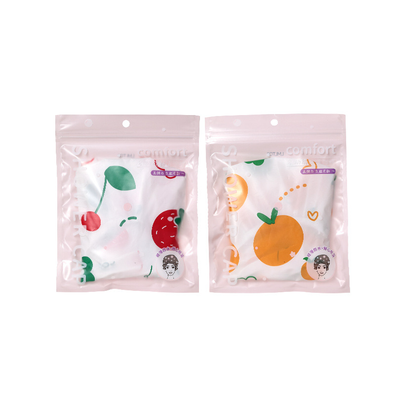 LMLTOP cartoon fruit pattern shower cap, thickened pe waterproof shower cap, oil-proof shower hair cap SY810 Item Picture