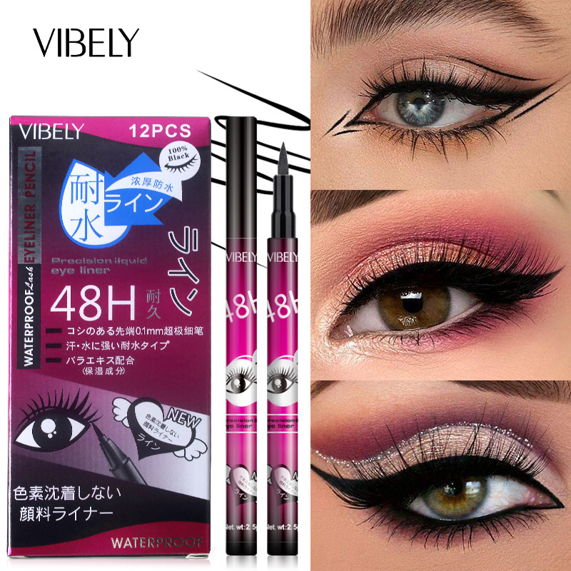VIBELY Cross-border Black Waterproof, oil-resistant, non-smudging eyeliner, extremely fine, smooth, quick-drying and long-lasting eyeliner liquid details Picture