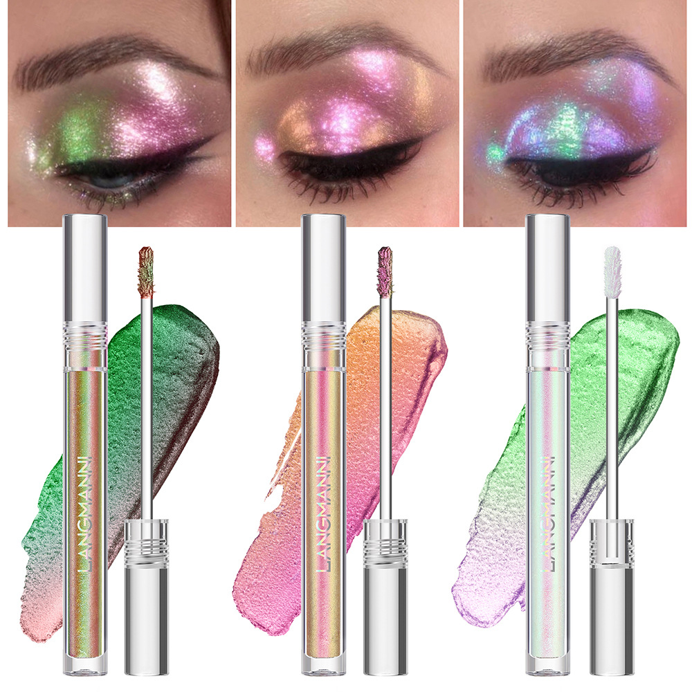 Langmanni Chameleon Liquid Eyeshadow, Three-color diamond Sparkling Eyeshadow, European and American glitter Single Pack full figure
