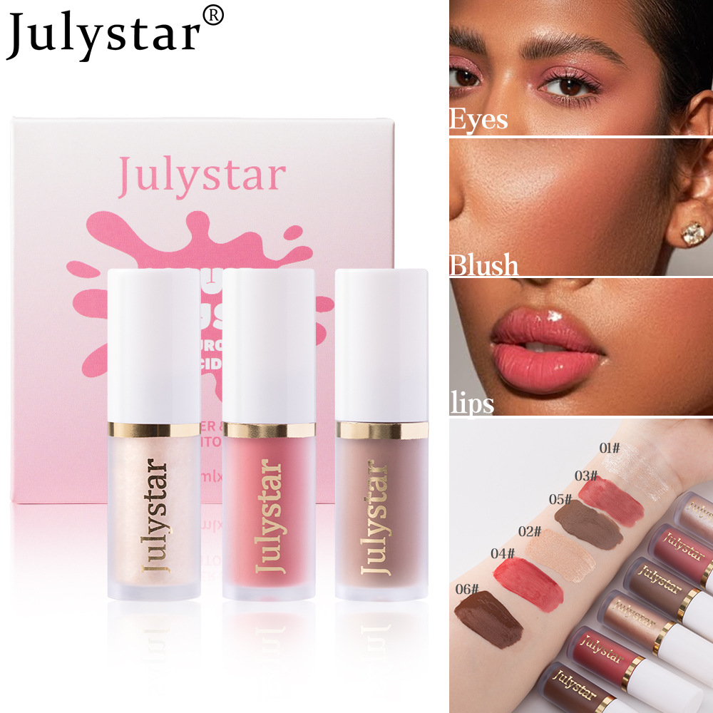 Julystar Facial Blush, Long-lasting Pearlescent Lip Brightening, Natural Highlight Contouring Liquid Set Wholesale full figure