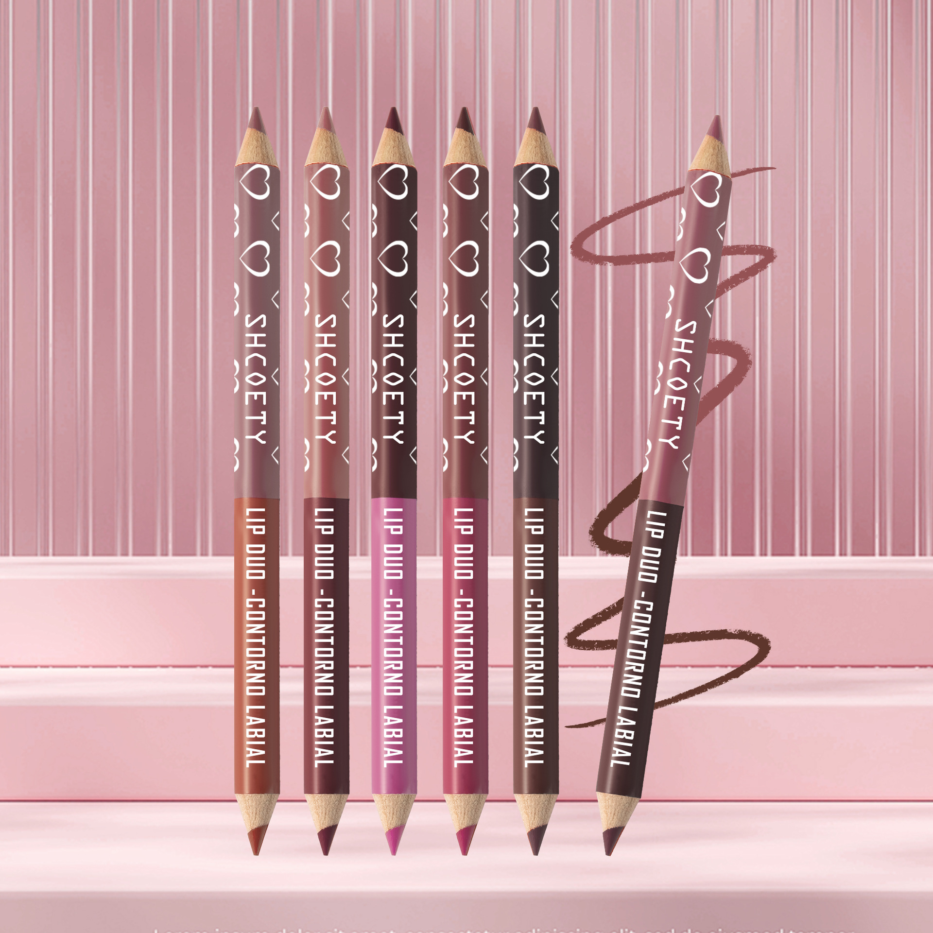 SHCOETY Cross-border Double-headed dual-color wooden lip liner Pen 6-piece set Matte, long-lasting, easy to color, non-stick cup outlining pen Item Picture