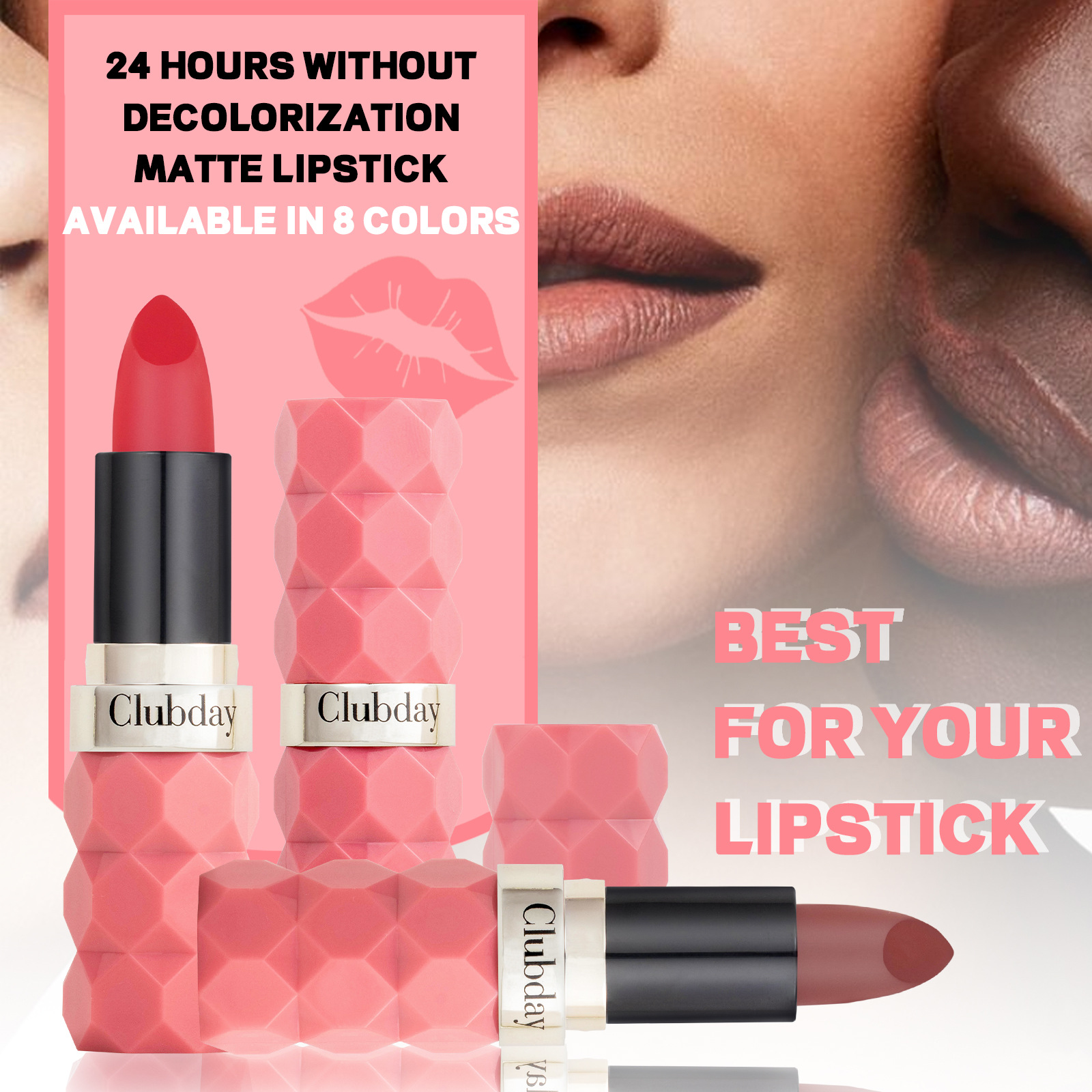 Clubday diamond-cut matte lipstick for export, non-fading and non-sticking velvet 8-color matte new lipstick wholesale details Picture
