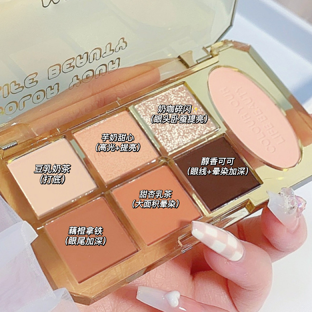 miss lara's Seven-color Eyeshadow palette: Low-saturation, multi-functional, everyday color-enhancing powder with fine texture and high gloss blush Specification drawing