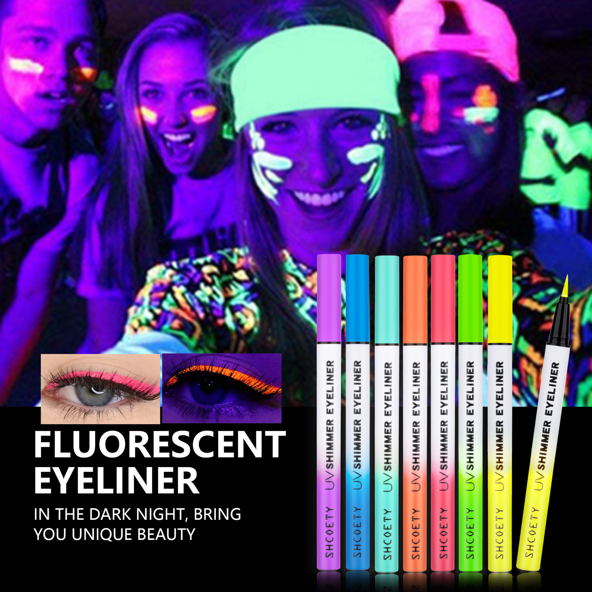 SHCOETY colored fluorescent pearlescent eyeliner Pen, fine sparkling eyeliner liquid pen, face painting, waterproof and sweat-proof details Picture