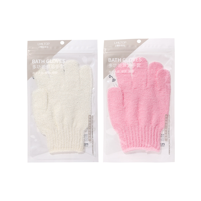 LMLTOP Double-sided Bath gloves Exfoliating and scrubbing tools, five-finger bath gloves C070 Item Picture