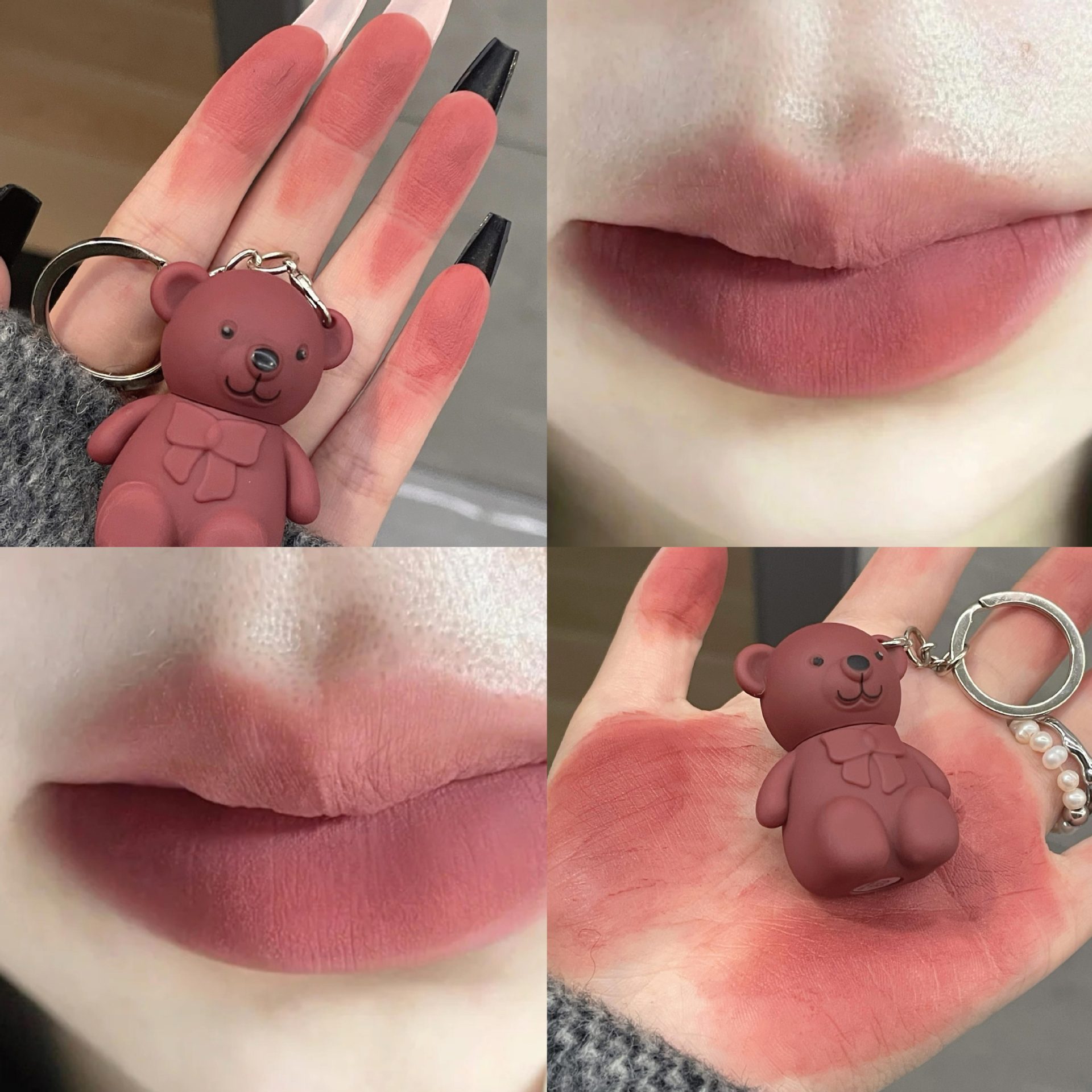 ART VALUE Keychain Bear 6-color Lip Gloss, Natural matte Whitening Lip gloss, affordable wholesale for students Specification drawing