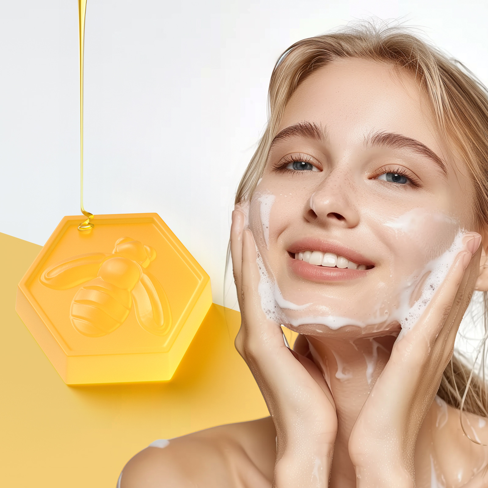 The new cross-border product LAIKOU honey handmade facial Soap 20g is in stock at the factory for facial cleansing, hydrating and moisturizing full figure