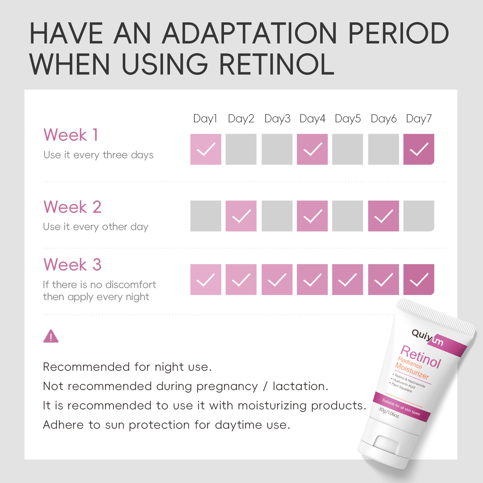Cross-border QUIYUM Retinol Cream 30g hydrating, Moisturizing, repairing, nourishing and beautifying. Factory in stock, one-piece consignment Application Scenario