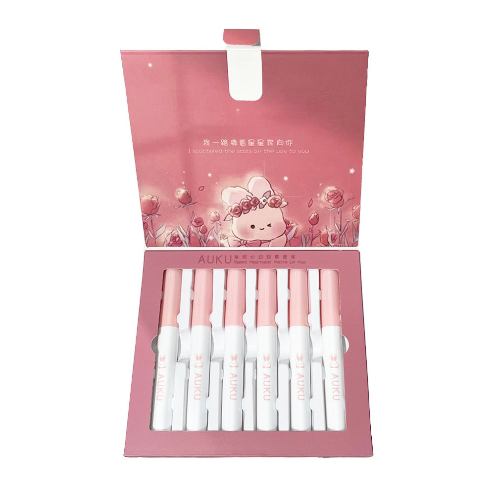 AUKU Natural Heartbeat Light Mist Lip Gloss Set Matte Velvet Whitening Lip Gloss is not picky about skin, natural and versatile for nude makeup Item Picture
