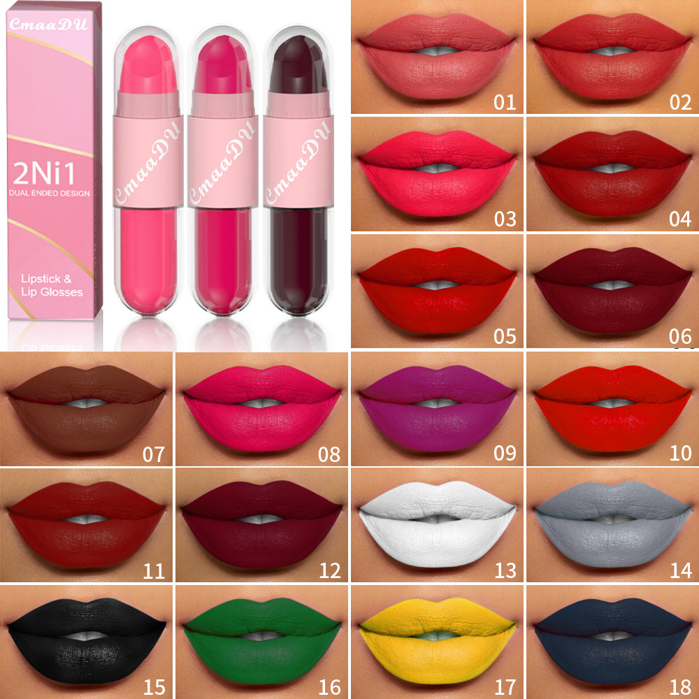 Check it out! Link Disclaimer - Exclusive for foreign trade :CmaaDu Face Color Lipstick and Lip Gloss Two-in-one Matte finish full figure