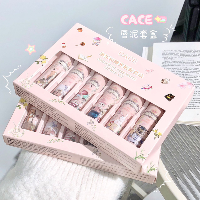 CACE's new theme park matte lip clay set, a Korean student set with a 6-color autumn dark lipstick full figure