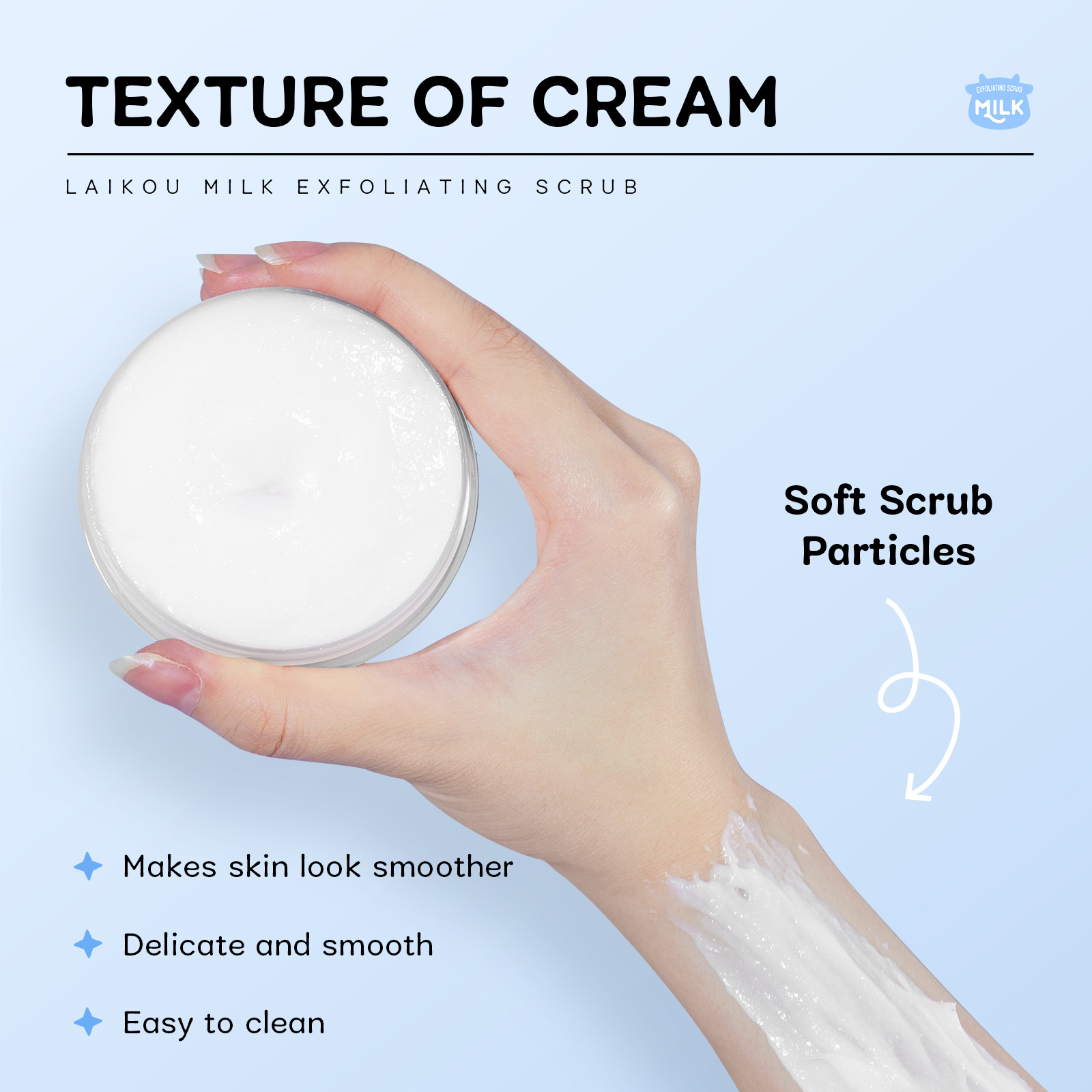 Manufacturer's in-stock cross-border LAIKOU milk Scrub 90g brightening skin tone, hydrating and moisturizing details Picture