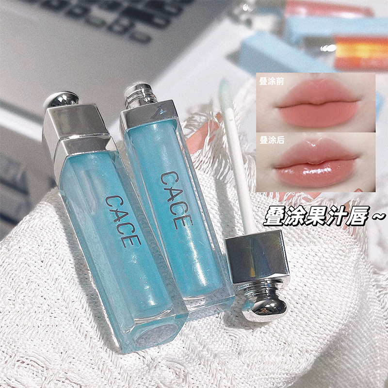 CACE Ice-Clear Blue Lip Gloss, Water Light Glass Dudu Lip Gloss, Moisturizing Transparent Mirror Water Light Lip Gloss, Xiaohongshu Specification drawing