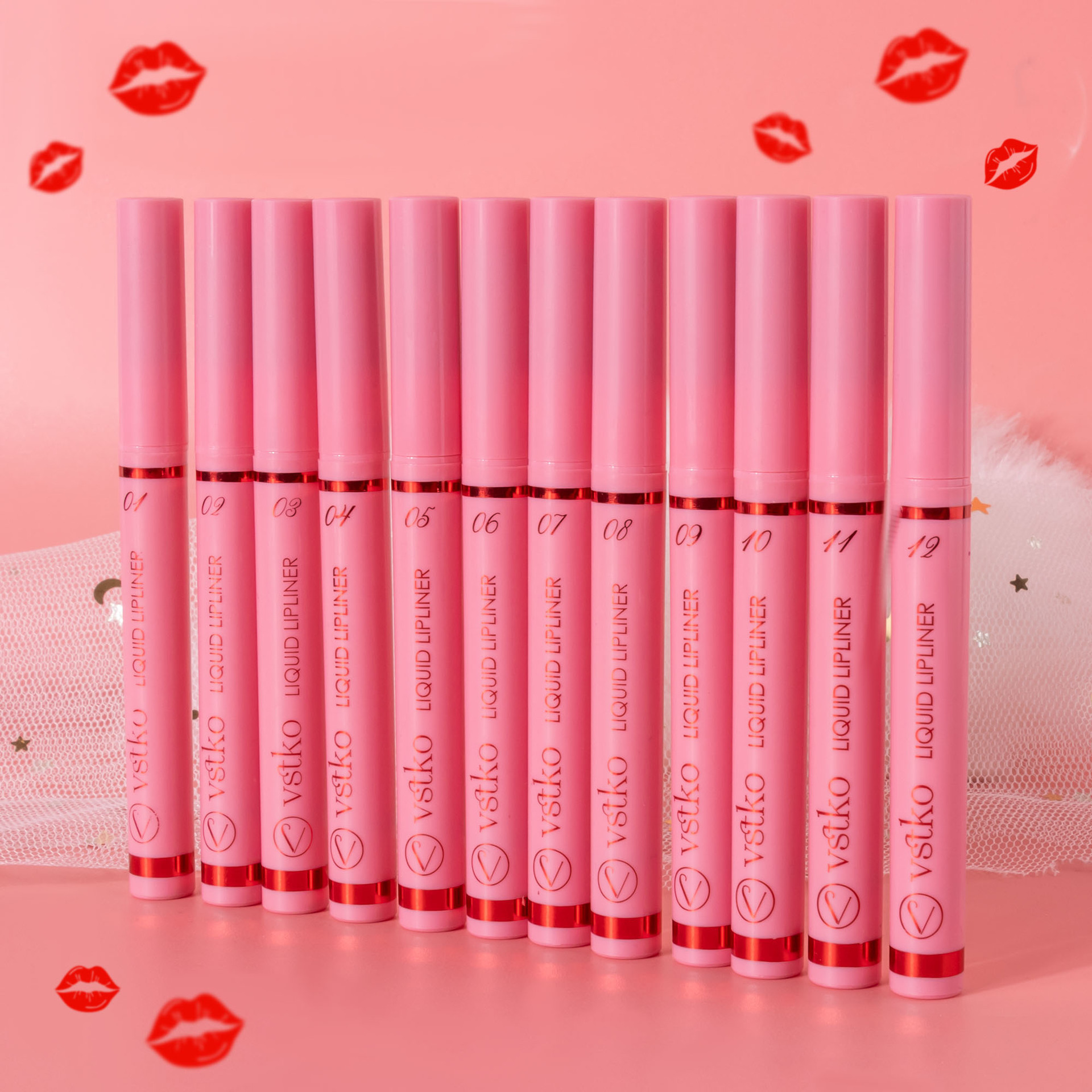 VSTKO Cross-border gourd-head liquid Lip liner pen Matte, easy to color, non-smudging, waterproof, long-lasting nude lipstick pen Specification drawing